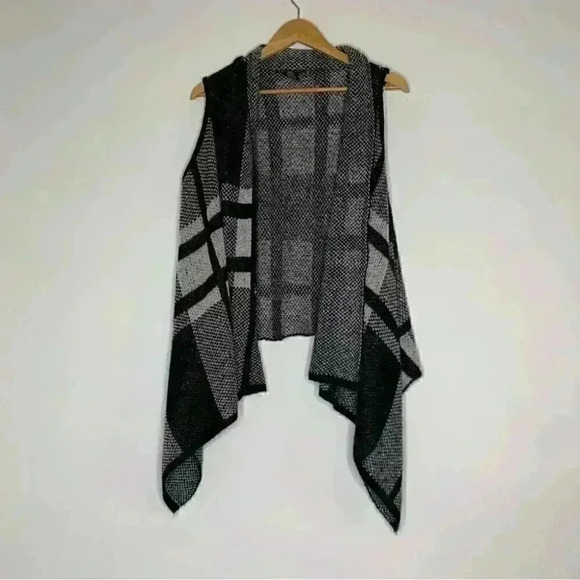 Como black plaid knit drape front sweater vest petite large - Picture 6 of 6